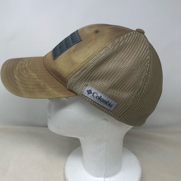 Columbia Tree Flag Mesh Flexfit Baseball Hat Cap Adult Size S / M  Tan Outdoors - Picture 1 of 8